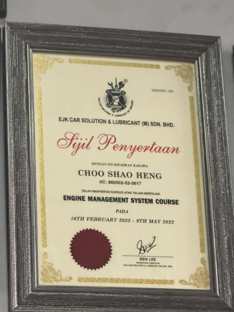 Johan Auto Service - Certificate